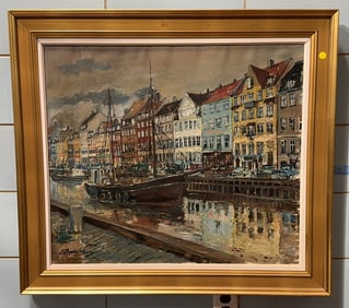 LIS BJERGSTED OF DENMARK OIL ON CANVAS OF A CANAL