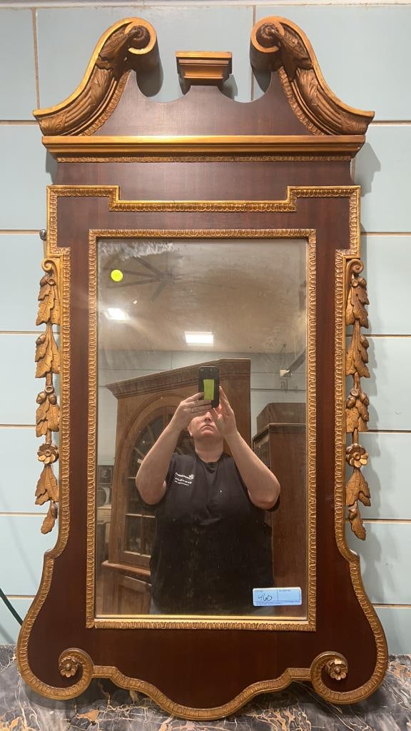 MAHOGANY & GOLD CARVED CHIPPENDALE MIRROR (1 of 5)