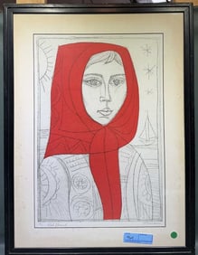 IRVING AMEN "RED SHAW" FRAMED COLORED LITHOGRAPH