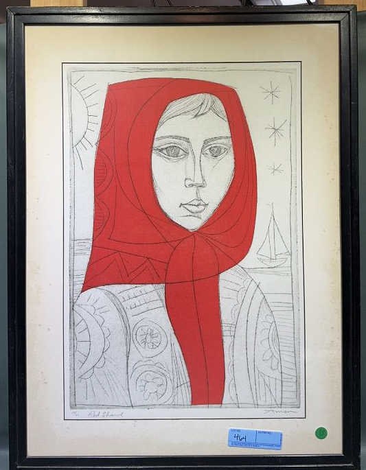 IRVING AMEN "RED SHAW" FRAMED COLORED LITHOGRAPH (1 of 5)