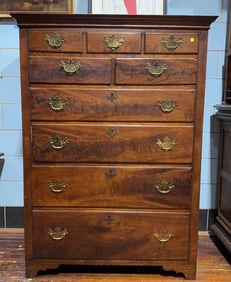 ANTIQUE INLAID CHIPPENDALE TALL CHEST