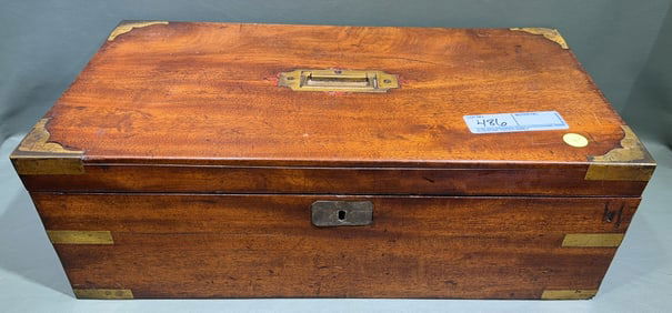 LARGE ANTIQUE MAHOGANY BRASS FITTED LAP DESK