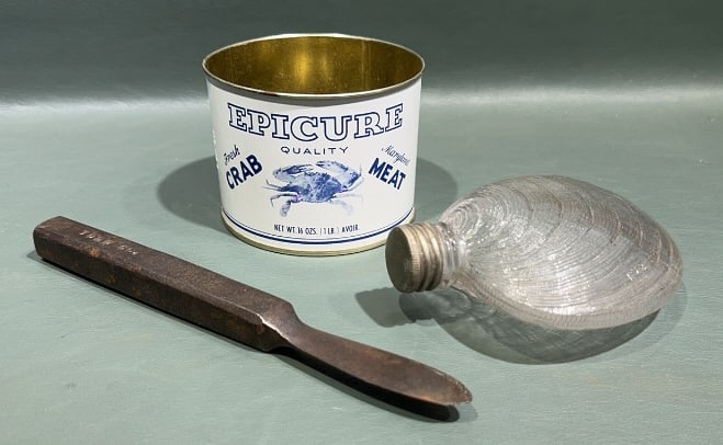 GLASS SHELL FLASK, TODD CO. OYSTER KNIFE, & (1 of 4)