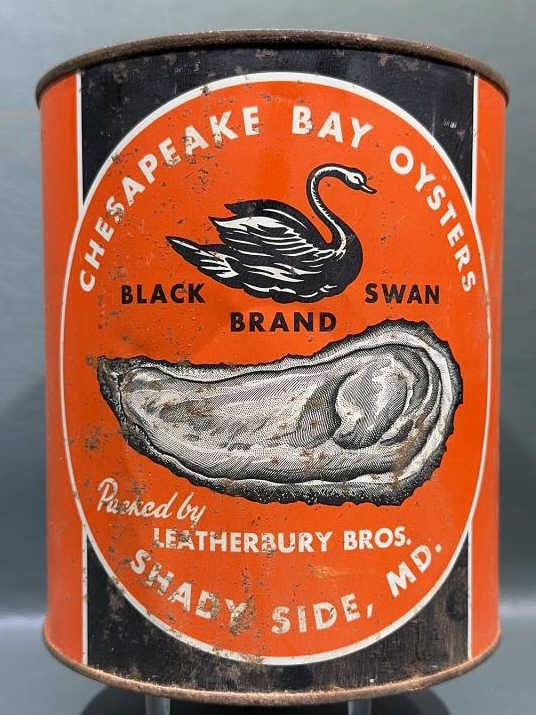 BLACK SWAN BRAND 1 GALLON OYSTER CAN SHADYSIDE MD: 7-1/2"