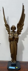 LARGE CARVED WOODEN GILDED ANGEL
