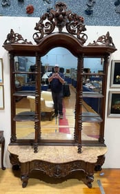 LARGE CARVED ANTIQUE ROSE WOOD VICTORIAN ETAGERE