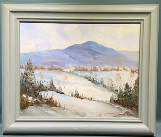 CHARLES REID OIL ON BOARD OF MOUNTAIN SCENE