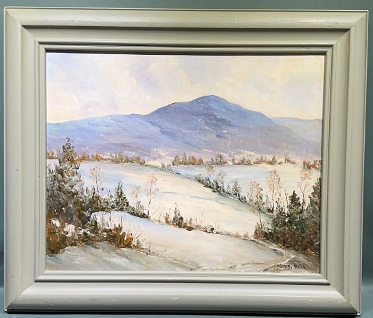CHARLES REID OIL ON BOARD OF MOUNTAIN SCENE: 25-1/2" X 21-1/2"