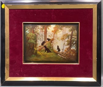 FRAMED RUSSIAN PAINTED LACQUERED BOX LID