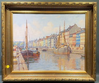 HANS KRUUSE 1893 - 1964 OIL ON CANVAS OF A CANAL