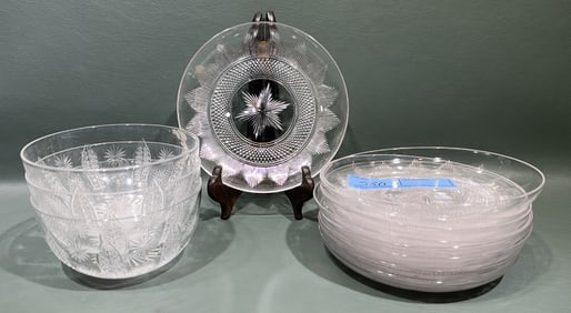 3 CUT CRYSTAL FINGER BOWLS & 9 PLATES