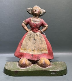 ANTIQUE CAST IRON DUTCH GIRL DOOR STOP