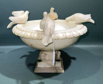 VINTAGE ALABASTER BIRD BATH WITH BIRDS