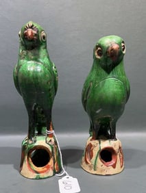 2 CHINESE EXPORT SANCAI GLAZED PARROTS