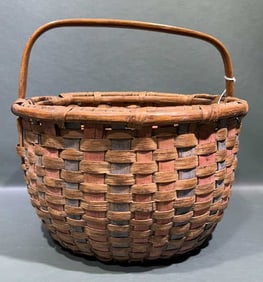 BLUE & RED PAINT DECORATED EASTERN SHORE BASKET