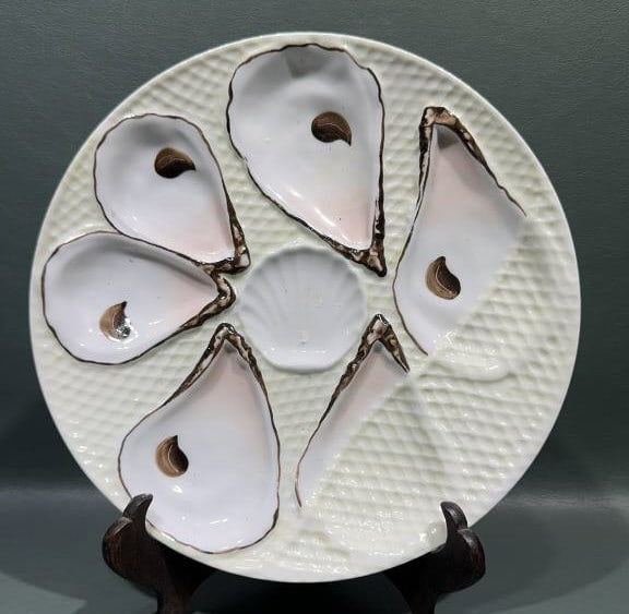 ANTIQUE HAND PAINTED OYSTER PLATE (1 of 3)