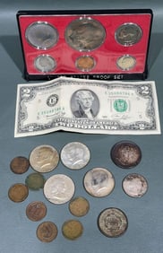 SILVER COINS, WHEAT PENNIES & PROOF SET LOT