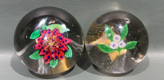 2 ANTIQUE ART GLASS PAPERWEIGHTS