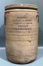 H E REED WILMINGTON DEL. BL. DECORATED STONEWARE