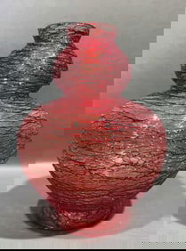 KRALIK RED & CLEAR ART GLASS VASE