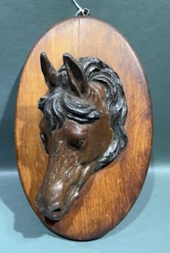 VINTAGE SPELTER HORSE HEAD WALL PLAQUE