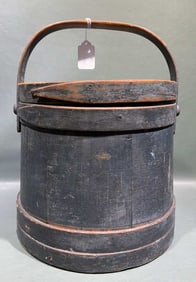 ANTIQUE WOOD FIRKIN IN BLUE PAINT