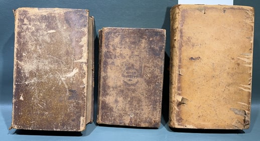 3 ANTIQUE 19TH CENTURY LEATHER BOND BOOKS