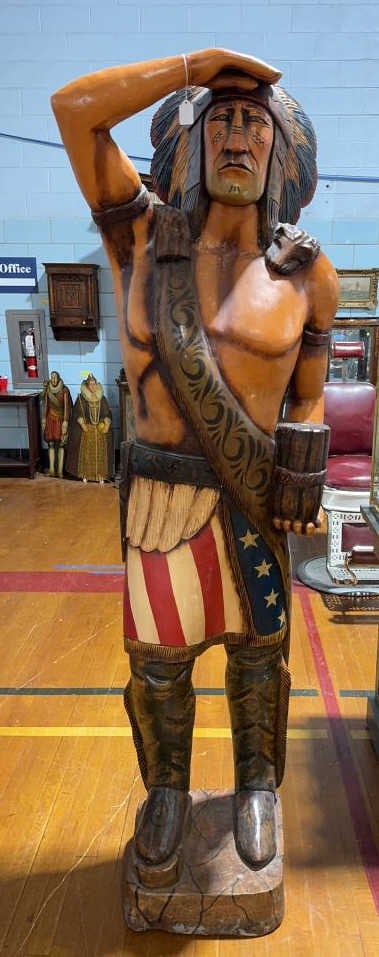 LARGE CARVED WOOD CIGAR STORE INDIAN (1 of 7)