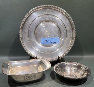 STERLING PLATE & 2 SERVING BOWLS