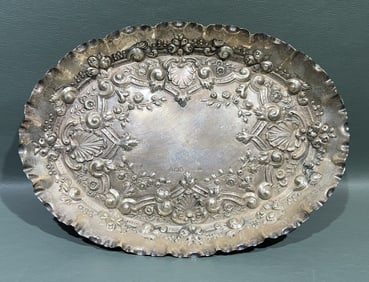 ANTIQUE ENGLISH STERLING DECORATED LEAF DISH