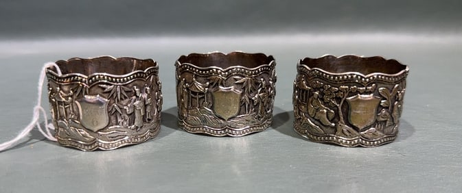 3 19 CEN. CHINESE EXPORT SILVER NAPKIN RINGS