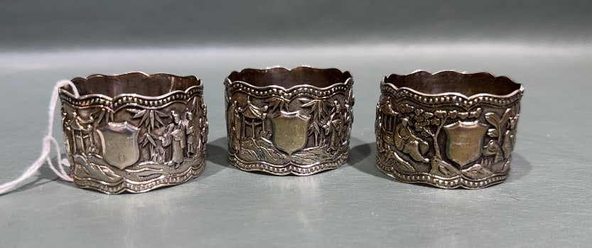 3 19 CEN. CHINESE EXPORT SILVER NAPKIN RINGS (1 of 3)