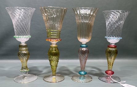 4 ORNATE ANTIQUE ITALIAN MURANO ART GLASS GOBLETS