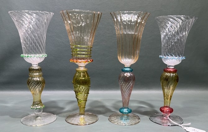 4 ORNATE ANTIQUE ITALIAN MURANO ART GLASS GOBLETS (1 of 6)
