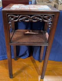 CHINESE CARVED ROSEWOOD STAND W/ MARBLE TOP