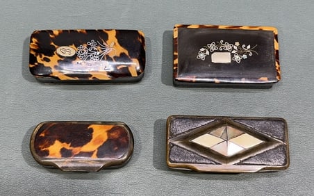 4 ANTIQUE TORTOISE SHELL STYLE DRESSER BOXES
