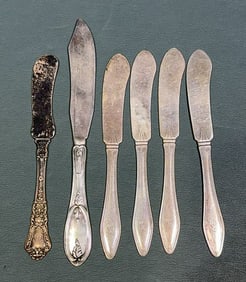 6 VARIOUS STERLING BUTTER KNIVES