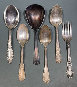 6 LARGE STERLING SERVING SPOONS