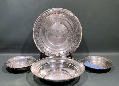 STERLING PLATE & 3 STERLING BOWLS