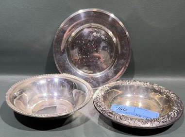 STERLING PLATES & 2 STERLING BOWLS