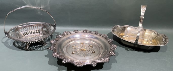 STERLING BUTTER DISH & 2 BASKETS