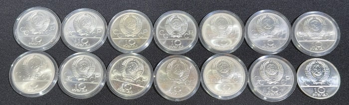 SET OF 14 RUSSIAN 10 RUBLES SILVER OLYMPIC COINS