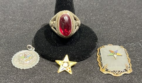 COLLECTION OF MASONIC & STERLING JEWELRY