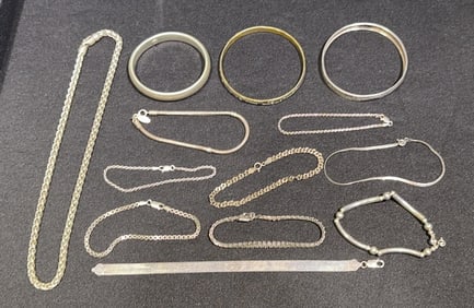 COLLECTION OF STERLING BRACELETS & NECKLACE