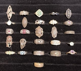 COLLECTION OF 25 STERLING RINGS