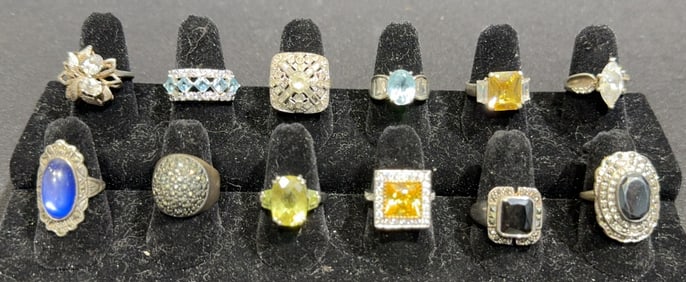 12 VARIOUS STERLING RINGS