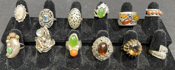 COLLECTION OF 12 VARIOUS STERLING RINGS