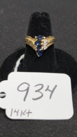 14 KT GOLD RING W/ SAPPHIRES & DIAMONDS