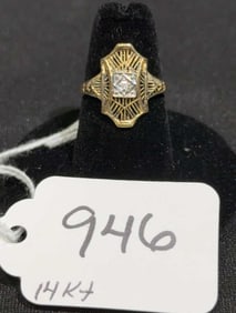 14 KT GOLD FILIGREE ART DECO LADIES RING