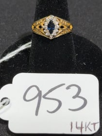 14 KT GOLD SAPPHIRE & DIAMOND RING